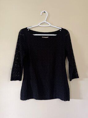 Banana Republic Womens Size 4 Black 1/2 Sleeve Blouse Lace Overlay Side Zip